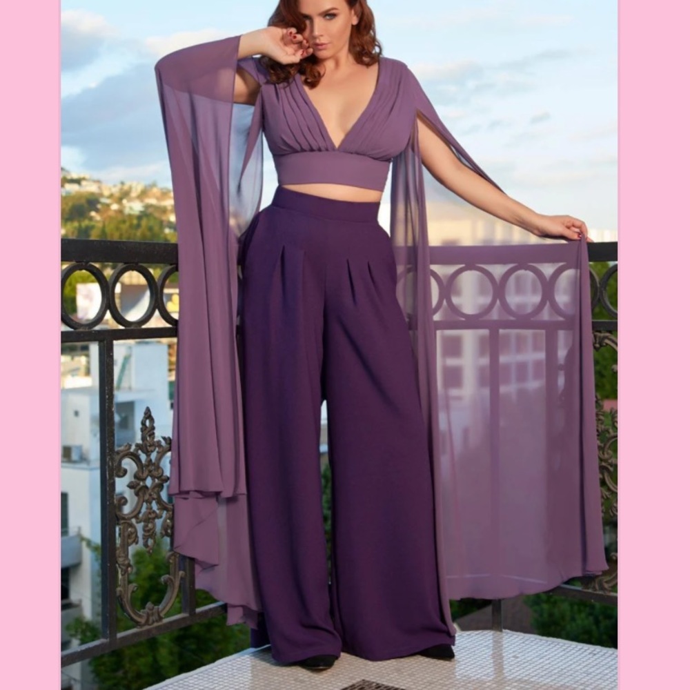 Dietrich Vintage Wide Leg Palazzo Pants in Purple Crepe